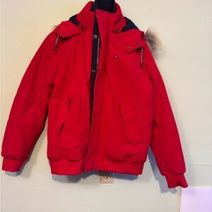 Kids Red Jacket with Fur Trim